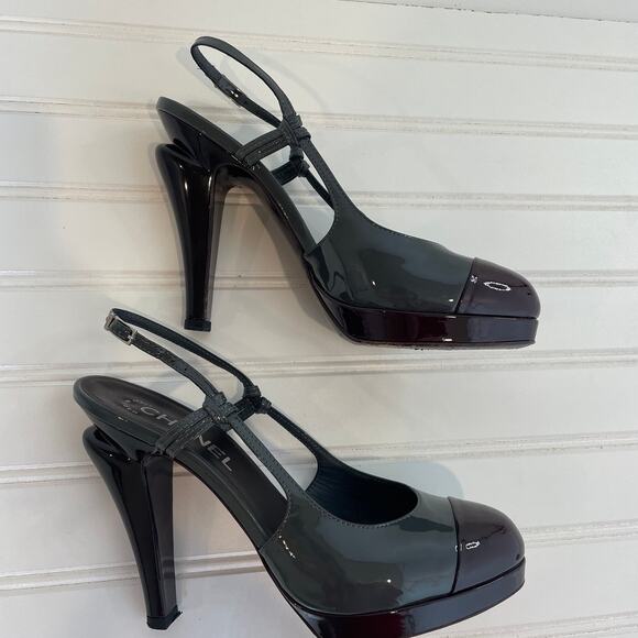Chanel Green Patent Leather Color Block Slingback Dress Shoes EU 38.5 - US 8 - Picture 3 of 12